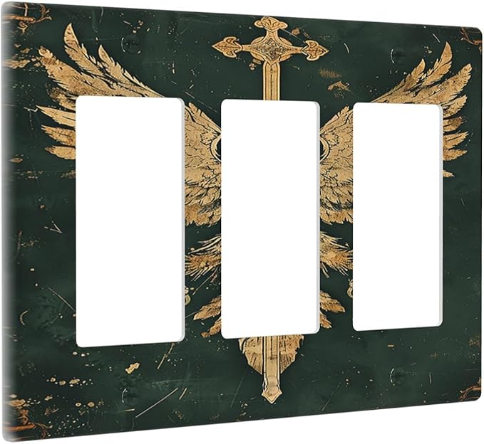 Medieval Retro Golden Eagle Totem Light Switch Covers 3 Gang Rocker Decorative Triple Outlet Wall Plate Cover Switchplate Electrical Gfci for Bedroom Living Room Decor