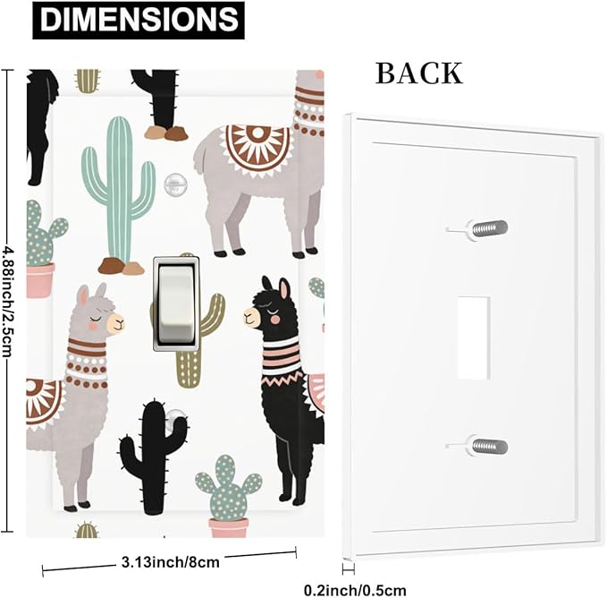 Cute Llama & Cactus Desert 1-Gang Toggle Light Switch Plate, Bohemian Desert Animals Decorative Wall Plate for Boys & Girls Bedroom Playroom