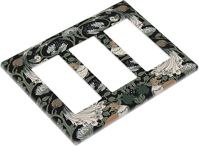 Light Switch Covers William Morris Vintage Floral Plants And Birds 3 Gang Rocker Electrical GFCI Decorative Triple Outlet Wall Plate Cover Switchplate for Bedroom Home Decor
