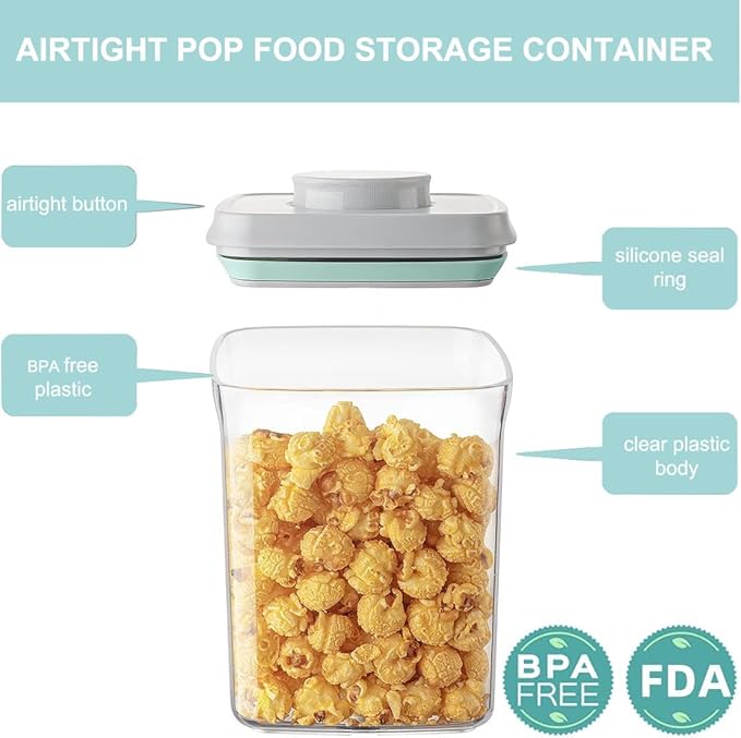 Airtight Food Storage Container Pop Containers With Lids, Bpa Free for Spaghetti Cereal Flour Rice Kitchen Organizer (square 320ml / 0.32qt)