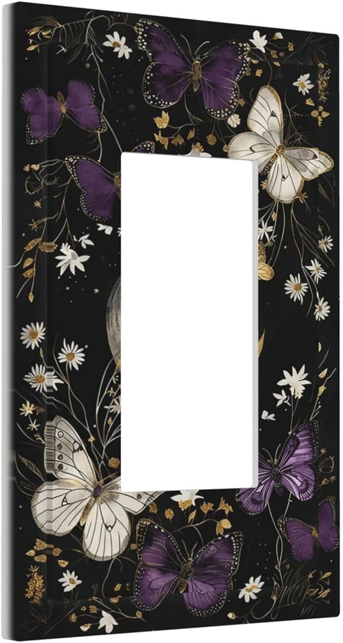 Decorative Outlet Covers Boho Crescent Moon Butterfly 1 Gang Single Rocker Light Switch Cover Plate GFCI Wall Plates Electrical Switch Plate Cover for Bedroom Home Decor