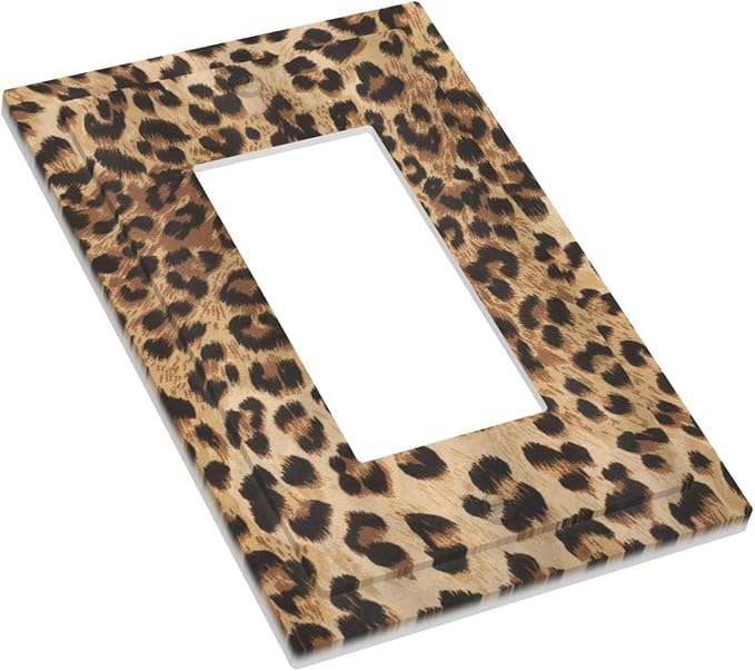 Leopard Wild Safari Skin Pattern Powerful Cheetah Cat Panthera Black Brown Fur Wildlife Single Rocker Light Switch Cover 1 Gang Decor Wall Plate Electrical Switchplate GFCI Outlet Faceplate Room Decor