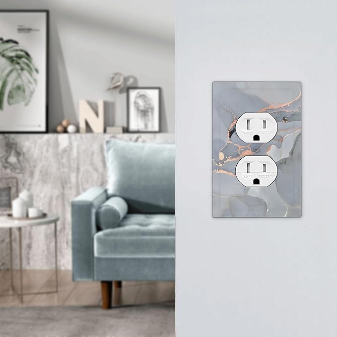 Gray And Gold Marble Abstract Luxury Print Outlet Covers 1 Gang Duplex Light Switch Cover Decorative Switch Plates Electrical Receptacle Faceplate Wall Plate for Bathroom Kitchen Bedroom Decor