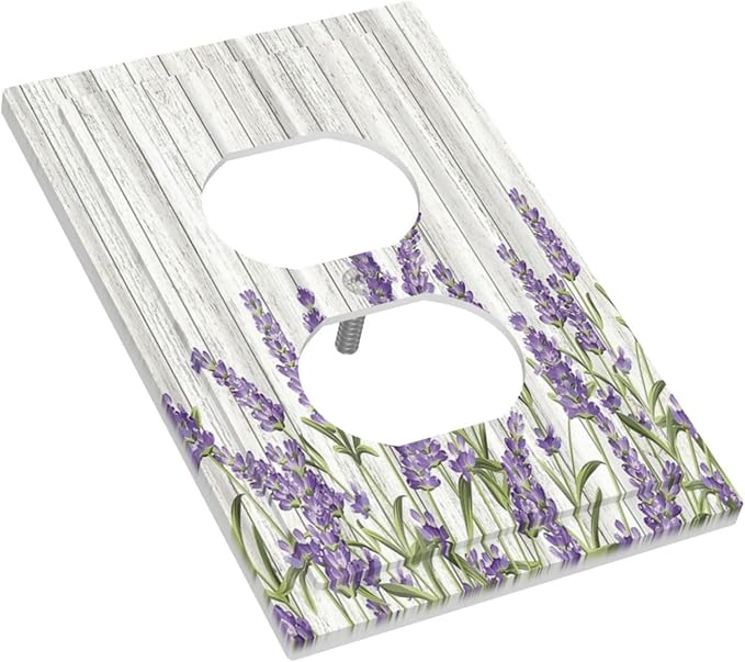 Rustic Wooden Plank Lavender 1 Gang Wall Plate Single Duplex Outlet Cover Receptacle Decorative Light Switch Cover Plate Electrical Faceplate Socket for Bedroom Bathroom Kitchen Decor