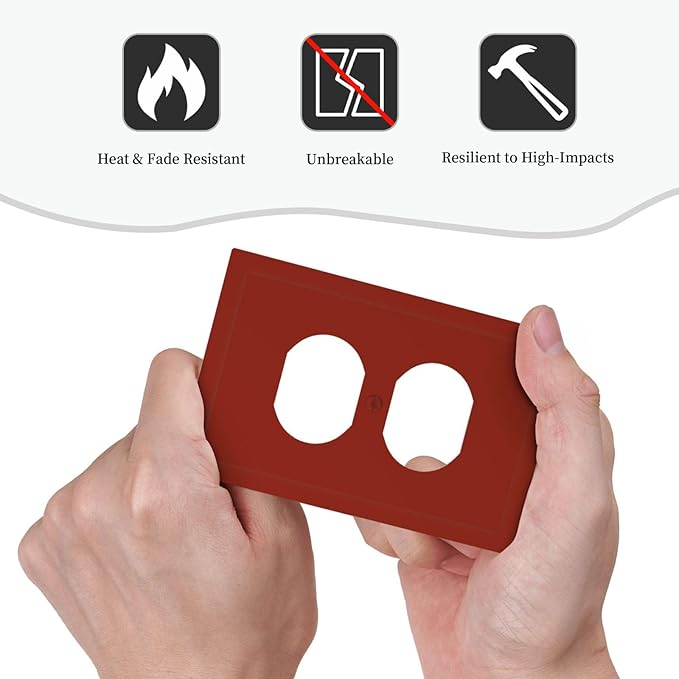 Decorative Dark Red 1 Gang Single Duplex Wall Plate Receptacle Outlet Covers, Modern Solid Colored/Color Wine Red Dual Device Socket Light Switch Cover Switchplate Faceplate Jumbo/Large Size