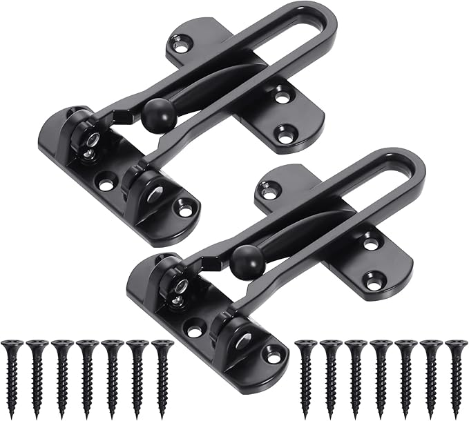 Topbuti Home Security Door Lock, 2 Pack Latch Guard Clasp Front Door Locks for Kids, Home Reinforcement Lock for Swing-in Doors, Hotel Door Latches, Thicken Solid Aluminium Alloy (Black)