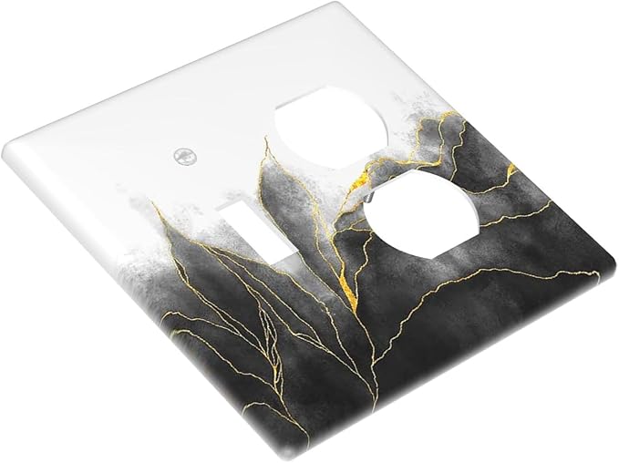 Wallplates Black And Gold Marble White Golden Leaves 1 Toggle 1 Duplex Switch Plate Electrical GFCI Faceplate Decorative Light Switch Covers for Bedroom living Room Decor