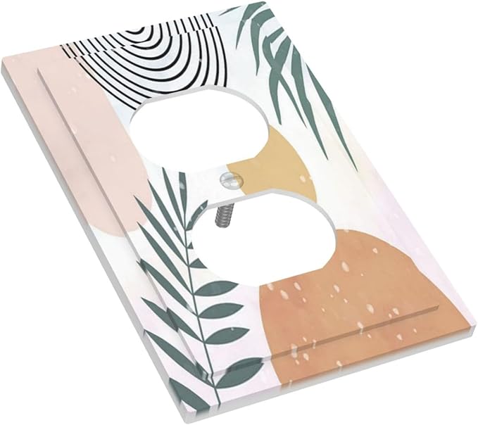Outlet Covers Boho Mid Century Sun Leaves 1 Gang Duplex Light Switch Cover Plate Abstract Leaf Arch Decorative Wall Plates Electrical Switchplate Receptacle Cover for Bathroom Home Decor