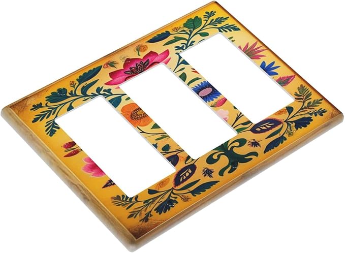 Decorative Art Light Switch Covers ColorFul Blooms 3 Gang Triple Rocker Outlet Switch plate GFCI Faceplate GFCI for Home Decor
