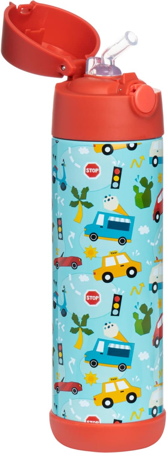 Snug Insulated Kids Water Bottle with Straw & Spout – Double-Wall Stainless Steel, Leakproof, Easy-Flip Lid – For School, Travel, Toddlers & Big Kids - Cars, 17oz