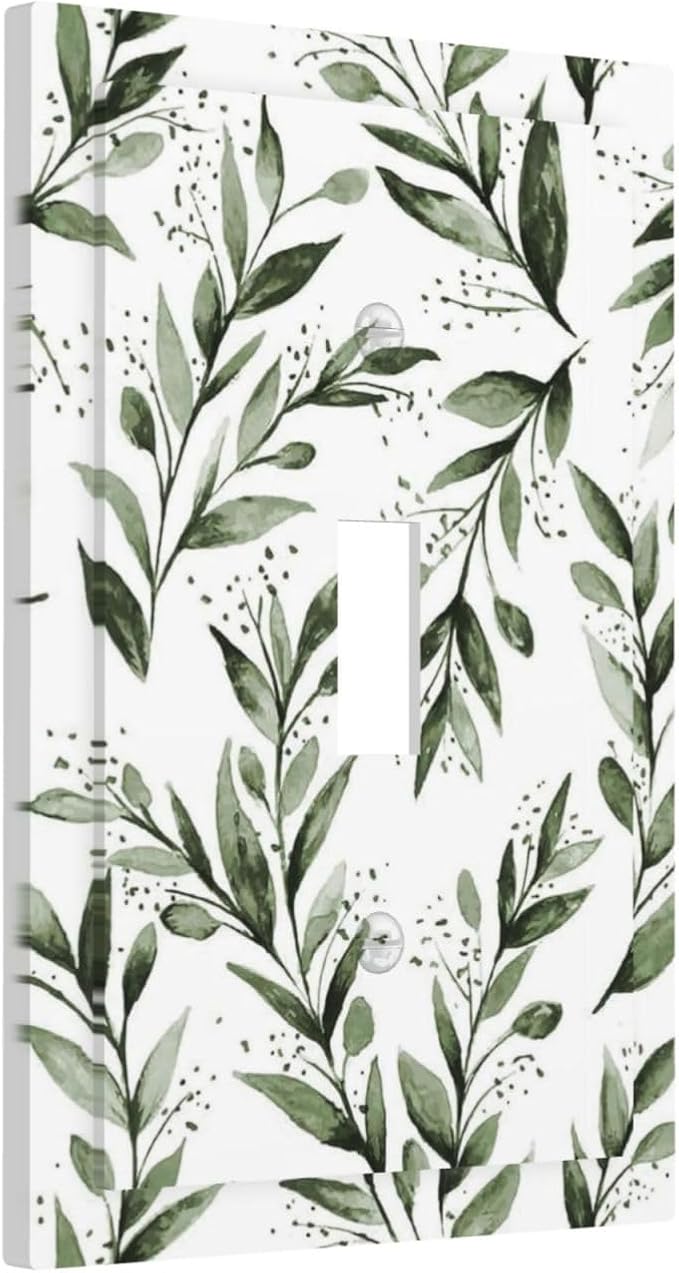 Green Leaf Olive Leaf Sage Floral Decorative Light Switch Cover 1 Gang Single Toggle Device Electrical Faceplate Switchplates Decorator Outlet Wall Plate for Bedroom Living Room Decor