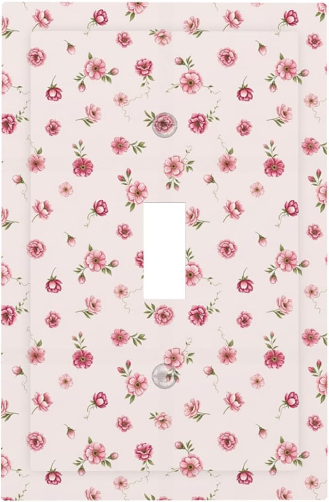 Pink Ditsy Floral 1-Gang Toggle Light Switch Plate, French Country Petite Floral Vintage Shabby Chic Decorative Wall Plate for Girls Room