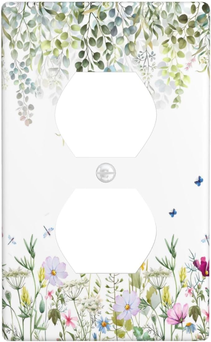 Green Floral Leaves Outlet Covers Wild Flower Light Switch Cover Decorative Wall Plate Electrical Switchplate Faceplate for Bathroom Kitchen Bedroom