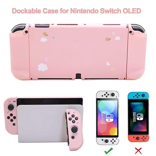 GUTIAL Accessories Bundle for Nintendo Switch OLED - Cute Kawaii NS OLED Accessories kit for Grils Boys Kids with Carrying Case, Cartoon Dockable Cover Case, Screen Protector, Stand - Pink