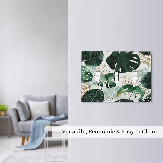 Boho Tropical Green Leaf Watercolor Banana Leaves Decorative Switch Plates 3 Gang Wall Plate Triple Toggle Light Switch Cover Faceplate Electrical Wall Panels For Bed Room Living Room Decor