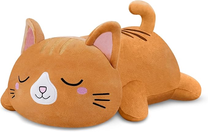 TOYSYM Weighted Stuffed Animals Cat, Orange Cat Plush with Weighted Beads, Cute Cat Plushie Pillow Gifts for Adults Kids Boys Girls 13.8inch