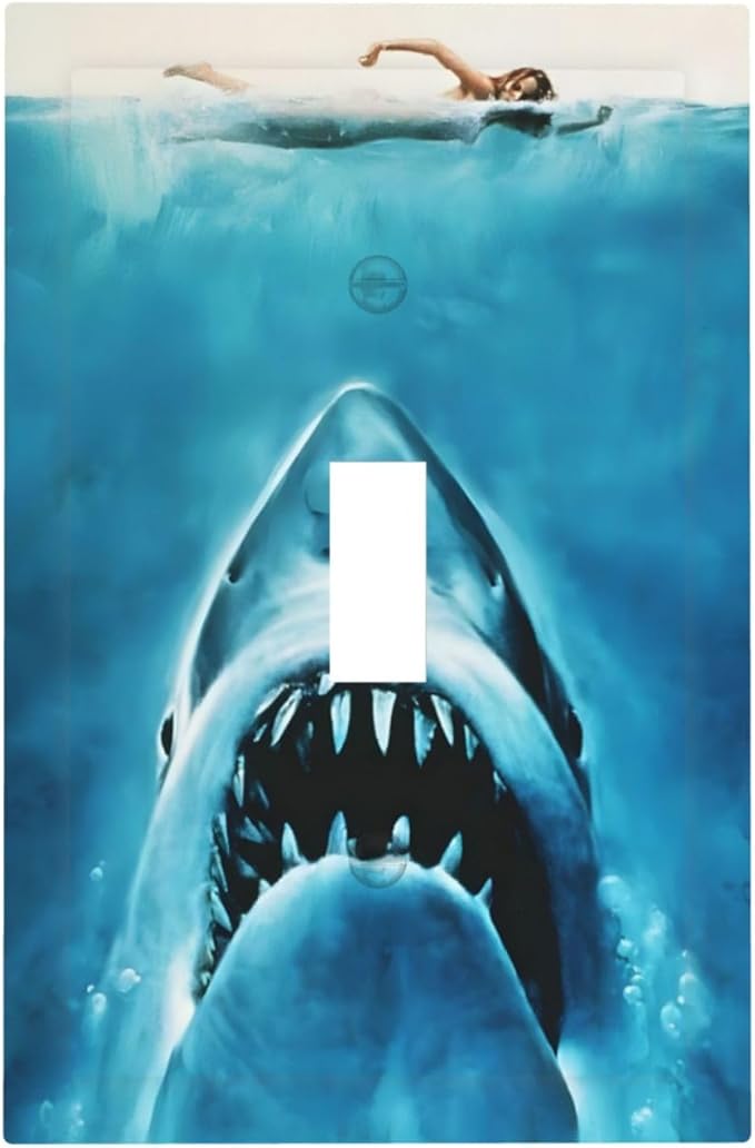 Swimming Woman Funny Shark Blue Ocean Decorative Light Switch Cover 1 Gang Single Toggle Device Electrical Faceplate Switchplates Decorator Outlet Wall Plate for Kids Room Bedroom Decor