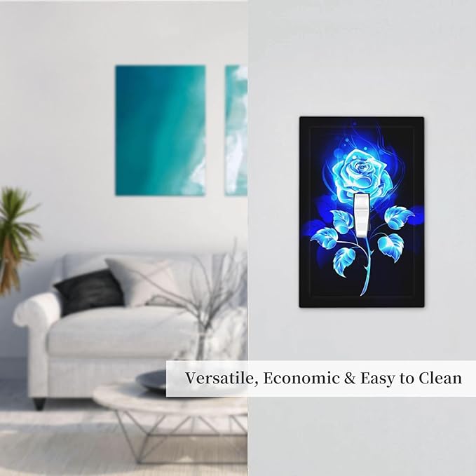 Romantic Royal Blue and Black Rose Flower 1 Gang Toggle Light Switch Cover One Gang Jumbo Size Elegant Luxury Pretty Woman Electrical Single Toggle Switch Wall Plate Decorative Outlet Faceplates Cover