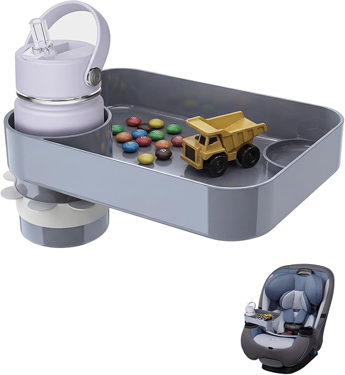 Car Seat Snack Tray for Kids Toddler Travel,Cup Holder Expander for Car,Toddler Travel & Road Trip Accessory for Mess-Free Snacking in The Car (Gray)