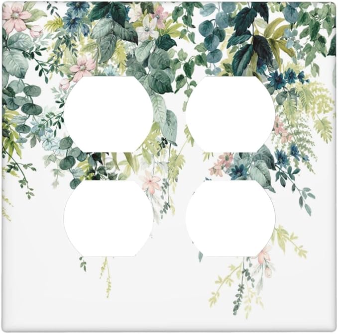Colorful Plant Flower Sage Eucalyptus Leaves Outlet Covers 2 Gang Double Duplex Decorative Light Switch Covers Electrical Wallplates Socket Faceplate for Bedroom Living Room Decor