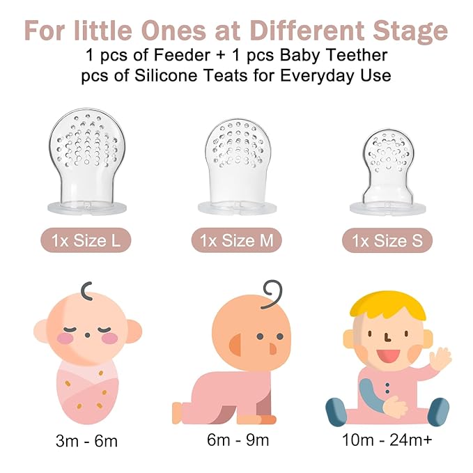 MISSLILI Baby Silicone Fruit Food Feeder Pacifier & Breastmilk Popsicle Freezer Molds,BPA Free Baby Food Storage Containers Frozen Ice Tray for Baby Feeding Safely, Infant Fruit Teething Toy (Pink)