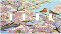 Bird Flower Quad Toggle Wall Plate Decorative 4 Gang Light Switch Covers Electrical Switchplate Home Decorate Faceplat for Bathroom Bedroom Kitchen Room 4.5 x 8 Inch