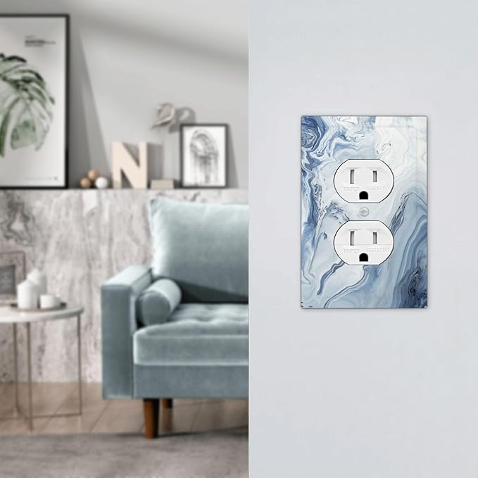 Outlet Covers Blue Marble Pattern 1 Gang Duplex Light Switch Cover Electrical Receptacle Faceplate Wall Plate Decorative Switch Plates for Bedroom living Room Decor