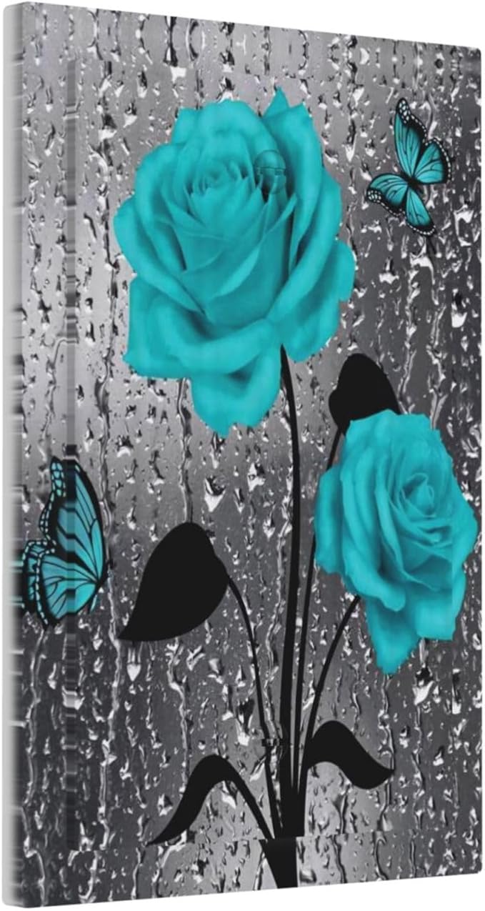 1-Gang No Device Decorative Blank Receptacle Wall Plate Romantic Lover Turquoise Teal Blue Floral Rose Flower Girl Women Light Switch Jumbo Size Electrical Face Plate Cover for Unused Outlets/Switches