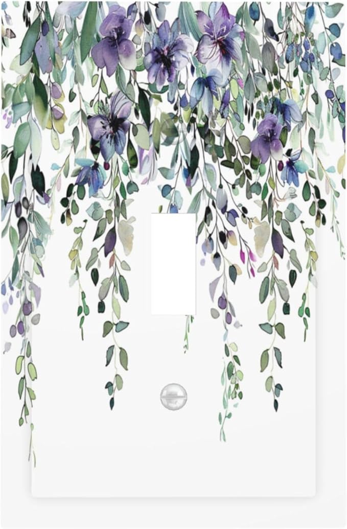 Light Switch Cover Plate Blue Purple Eucalyptus Leaves Boho Botanical 1 Gang Single Toggle Decorative Switch Plates Wall Plates Electrical Faceplate Socket Covers for Bathroom Home Decor