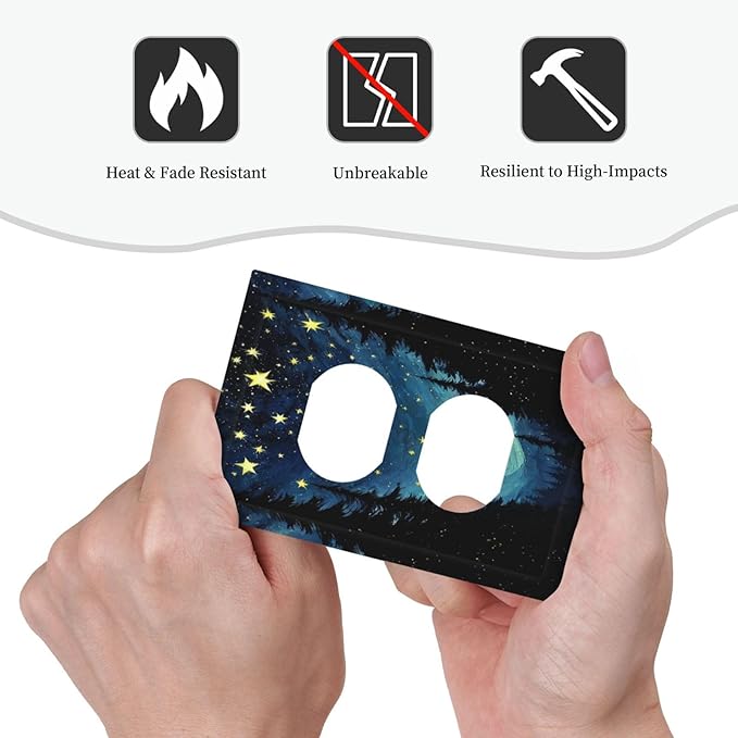 Outlet Covers Blue Starry Sky Forest Painted Star Pine Tree Oil Painting 1 Gang Duplex Electrical Receptacle Faceplate Light Switch Cover Wall Plate Decorative Switch Plates for Bedroom