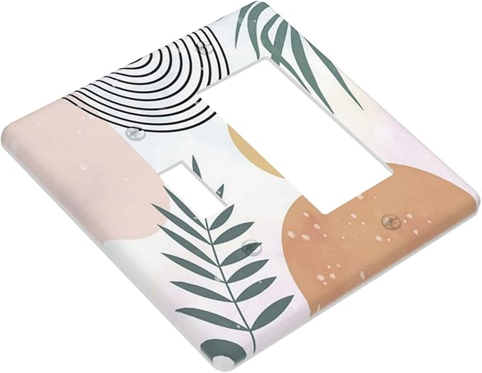 Light Switch Cover Boho Mid Century Sun Leaves 2 Gang Toggle Rocker Combo Wall Plates Abstract Leaf Arch Decorative Switch Plates and Outlet Covers Receptacle Cover for Bathroom Home Decor