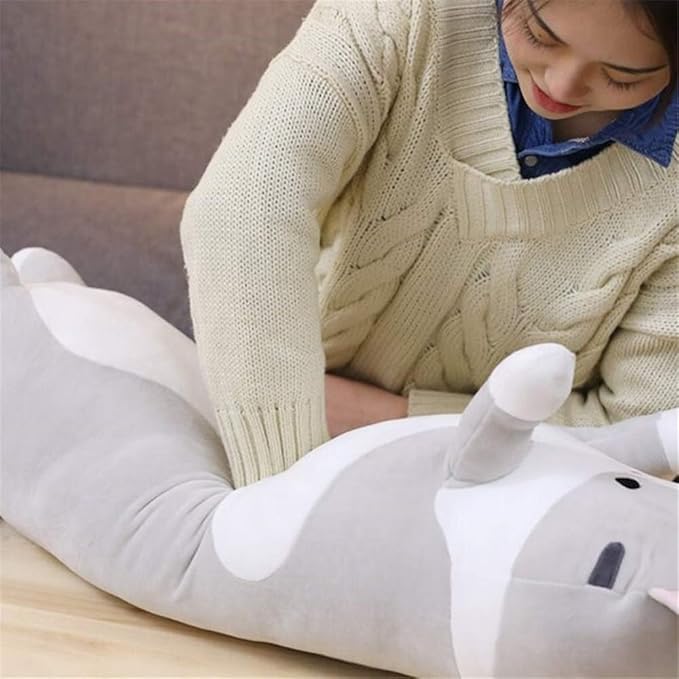 shangman Lovely Plush Cat Doll Cute Cartoon Soft Stuffed Kitten Pillow Long Throw Sleeping Pillow Doll Toy Gift for Kids Girlfriend Multiple Size (Grey,130cm/51.1in)