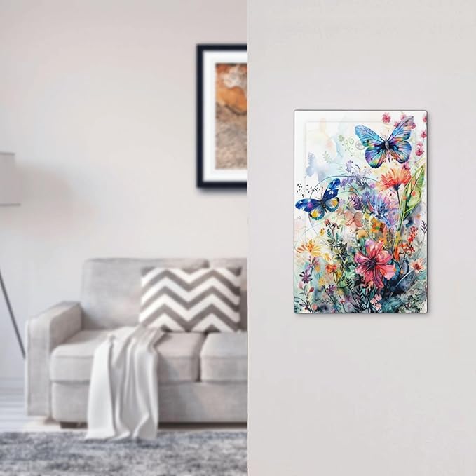 Light Switch Cover Watercolor Colorful Floral Butterflies Wildflowers Decorative Switch Plates 1 Gang Blank No Device Outlet Covers Electrical Wall Plates for Bathroom Bedroom Decor