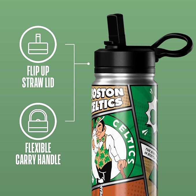 Hydrapeak x NBA Boston Celtics 20 oz Stainless Steel Water Bottle, Officially Licensed Double Wall Insulated Sports Bottle with Straw Lid, Reusable Leakproof Gift for Kids & Adults