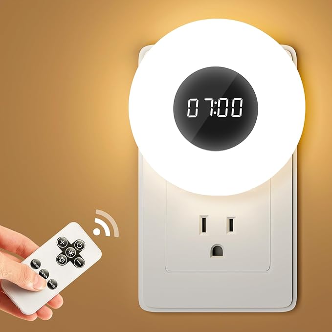 Night Light Clock, Dimmable+3 Light Colors+Timer Nightlight Timing Light, Small Clock, Toilet Light with Plug in Timer, Night Light Plug in, Nightlight for Kids Room, Bedroom Clocks for Kids Room