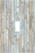 Rustic Vintage Country Farmhouse Kitchen Teal White Gray Blue Grey Wooden Wood Plank 1 Gang Electrical Single Toggle Device Switch Wall Plate Jumbo Size Decorative Outlet Light Switch Face Plate Cover