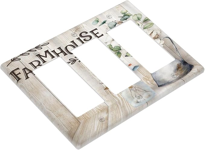 Decorative Switch Plate Covers Farmhouse Floral Cotton 3 Gang Triple Rocker Decora Light Switch Cover Rustic Country Flower Outlet Wall Plate Electrical Faceplate GFCI for Bedroom Home Decor