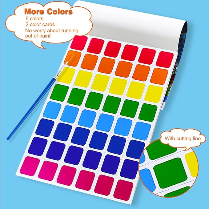 JUNQIU Water Color Paint Sets for Kids, Watercolor Painting Coloring Books for Toddlers, Paint with Water Books for Kids Ages 4-8, Art Craft Kits for Girls Boys Drawing with Brush