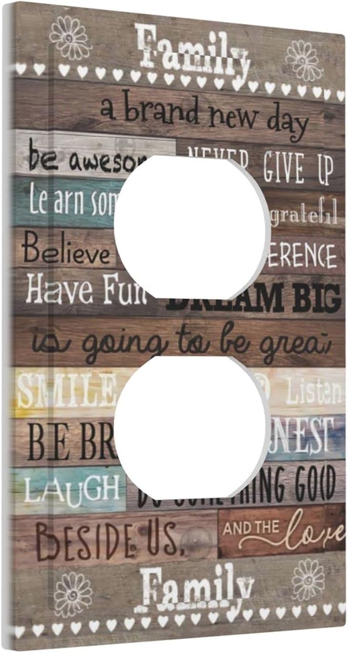 Country Rustic Vintage Family Home Inspirational Quotes Rules 1 Gang Duplex Wall Plate Electrical Receptacle Outlet Cover Cabin Barn Wood Wooden Decorative Dual Device Plug Light Switch Wallplate