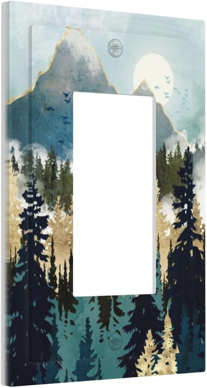 Boho Mountain Forest Abstract Sunset Sunrise Sun 1 Gang Rocker Light Switch Covers Single Decora Outlet Wall Plate Decorative Switchplate Faceplate GFCI for Country Bathroom Bedroom Decor