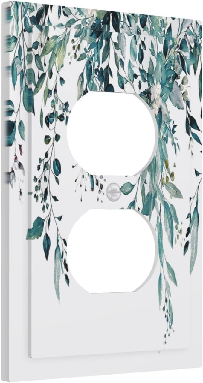 Decorative Outlet Covers Green Eucalyptus Boho Olive Leaves Country Unique 1 Gang Wall Plate Cover Receptacle Duplex Light Switch Cover Plate Single Dual Plug Covers Switchplate