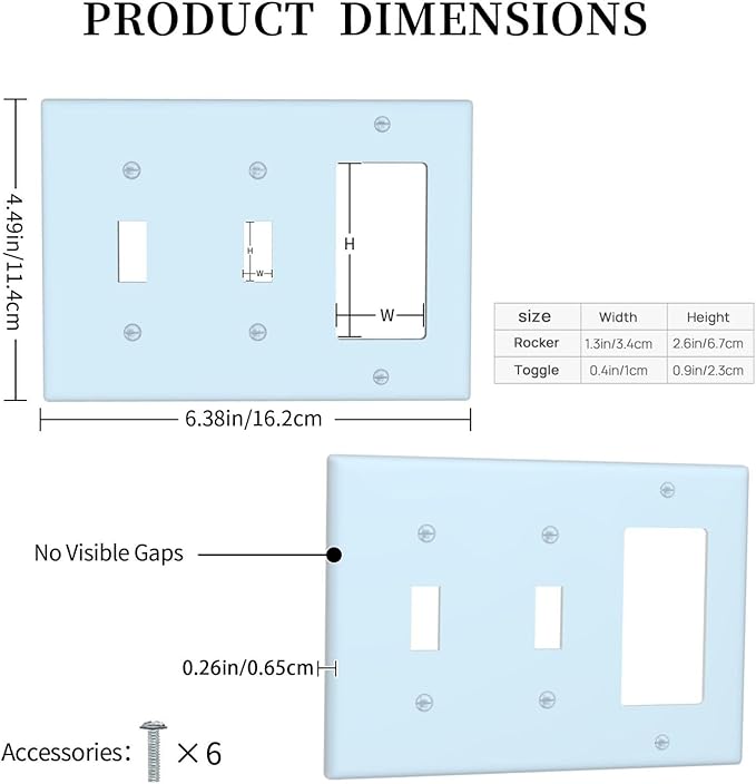 Aqua/Teal 3 Gang 2 Toggle 1 Rocker/GFCI/Decorator Combination Light Switch Plate Decorative Triple Toggle Wall Plate Cover Electrical Switch Face Plate