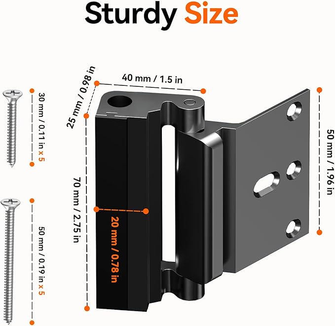 Tonitrui Home Security Door Reinforcement Lock for Front/Inward Swing Doors - Upgraded Reinforced 1200lbs Capacity, Night Kids Safety Metal Flip Deadbolt Latch (2Pack Black)