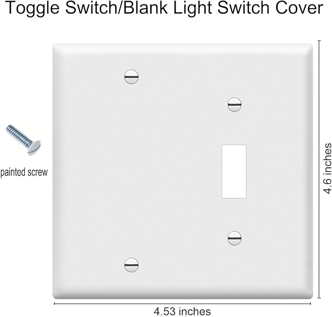 ZEFTV Toggle Switch/Blank Wall Plates 2-Gang Switch Outlet Electrical Cover Plate Unbreakable Thermoplastic Faceplate for Light Receptacle Outlet Switch, White (2 Pack)