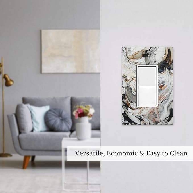 Black Gold Marble Texture Modern Abstract Print Decorative Outlet Covers 1 Gang Single Rocker Light Switch Cover Plate Wall Plates GFCI Faceplate for Bathroom Kitchen Decor
