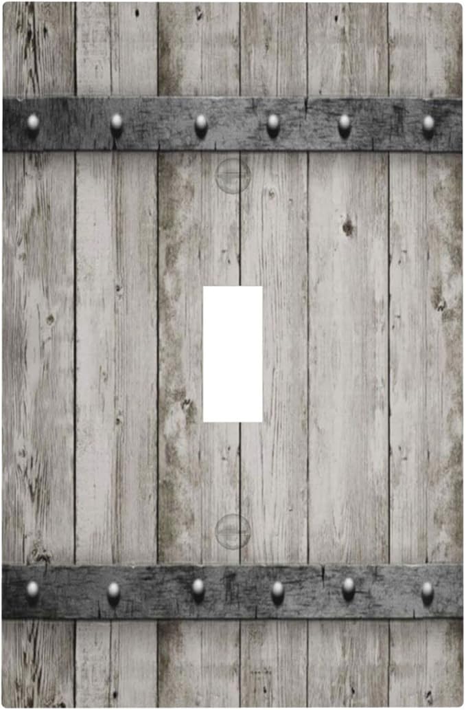 1 Gang Rustic Barn Door Light Switch Cover Single Toggle Wall Plates Switchplate Covers Vintage Farmhouse Country Decorative Plastic Faceplate for Kitchen Living Room Accessories Decor