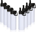 Volhoply 18oz Insulated Water Bottle Bulk 8 Pack,Kids Stainless Steel Water Bottles with Straw Lid,Double Wall Vacuum Reusable Metal Bottle,Wide Mouth Sports Flask For Cold Drink(White,8 Set)