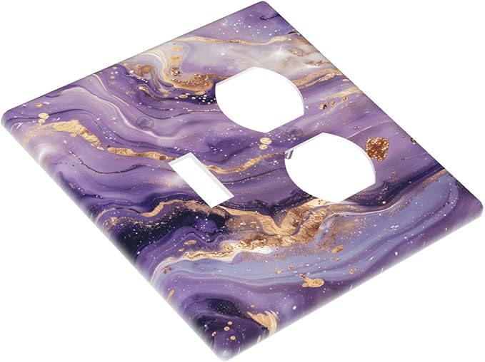 Abstract Purple Gold Marble Texure Luxurious Wallplates 1 Toggle 1 Duplex Switch Plate Electrical GFCI Faceplate Decorative Light Switch Covers for Bathroom Living Room Decor
