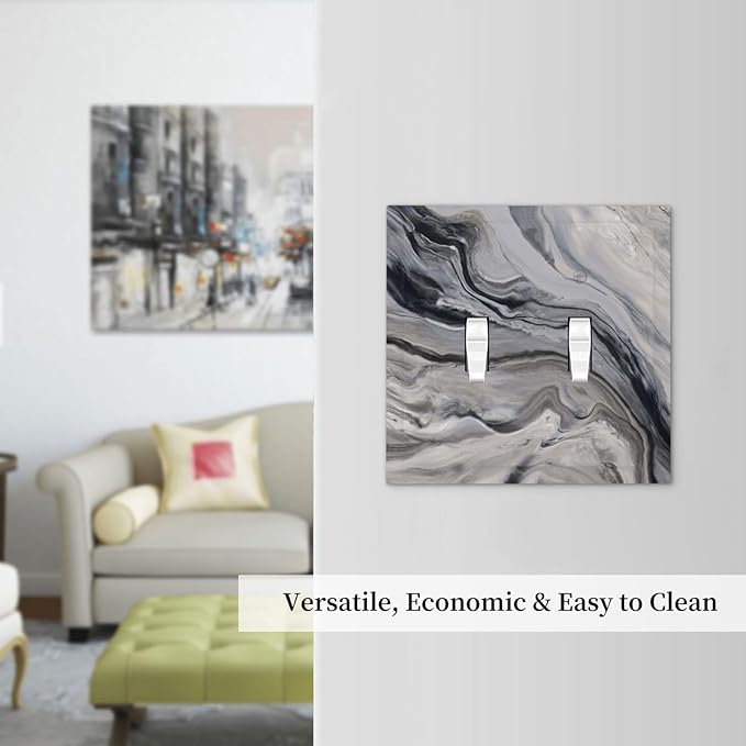 Grey And White Marble Abstract Art Print Decorative Switch Plates 2 Gang Double Toggle Outlet Light Switch Cover Wall Plate Electrical Faceplate for Bathroom Kitchen Decor
