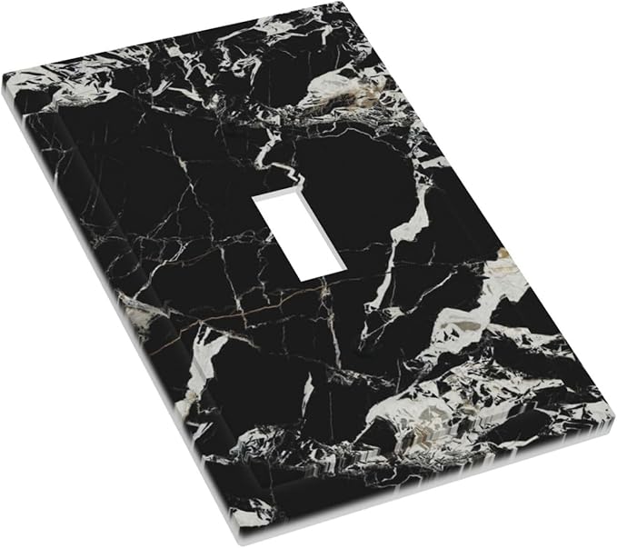 Black Marble Patterns Low Key Luxurious Decorative Light Switch Cover 1 Gang Single Toggle Device Electrical Faceplate Switchplates Decorator Outlet Wall Plate for Bathroom Kitchen Decor